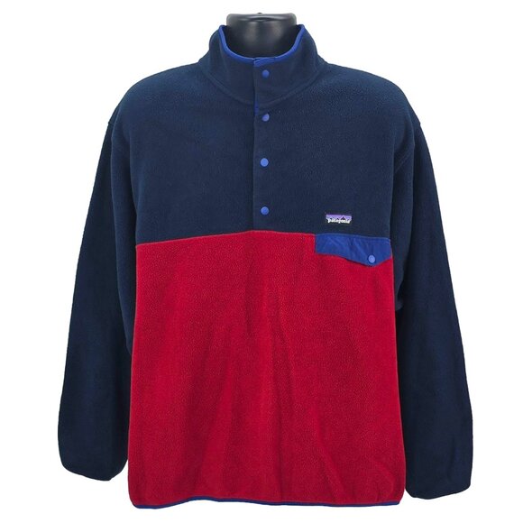 Patagonia Synchilla Snap-T Fleece Pullover Men’s XL Blue Red Colorblock Sweater - Picture 1 of 6